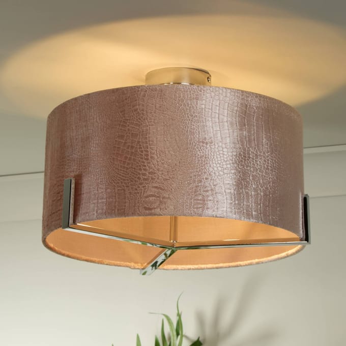 Searchlight Plafondlamp Kyran, rood, metaal, fluweel, Ø 40 cm, E27
