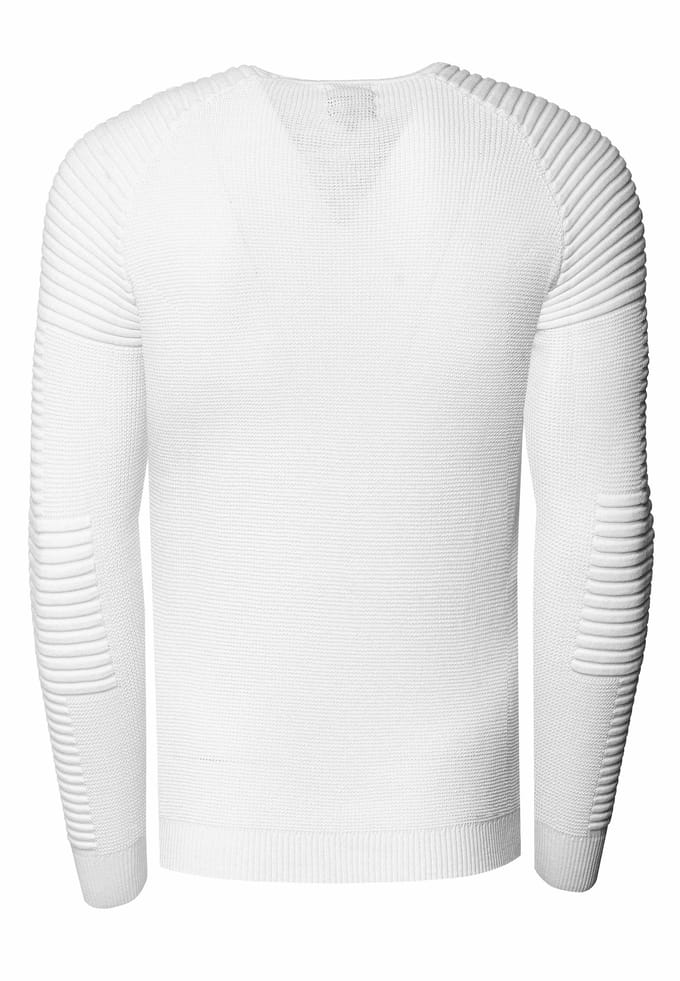 Slim fit fijngebreide biker trui met ronde hals
