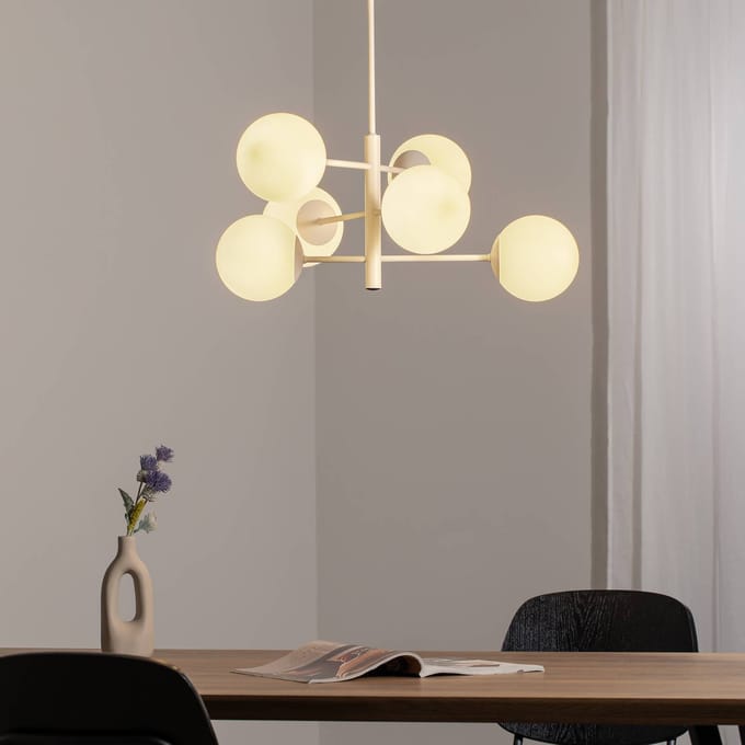 Domiluce Aurora hanglamp, wit, Ø 60 cm, 6-lamps, glas, E14