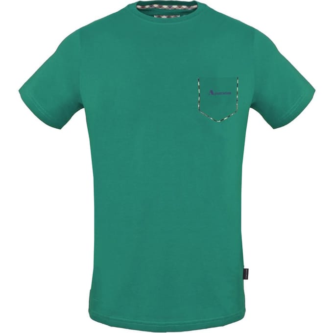 Aquascutum groen T-shirt met geruite zakafwerking