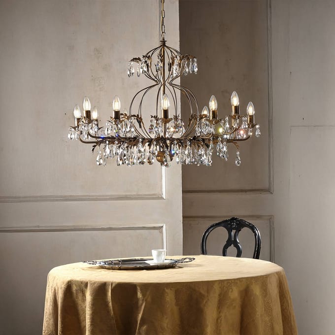 ONLI Kroonluchter Teresa, 12-lamps, bronskleurig, kristal