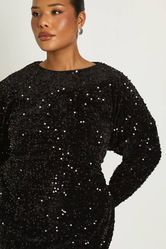 boohoo Dames Plus pailletten batwing-shiftjurk | Black | Maat: 18