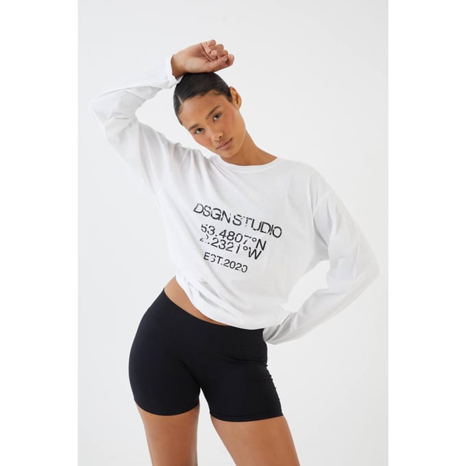 Dames Dsgn Studio Est 2020 Oversized T-shirt Met Lange Mouwen | Wit | Maat: XL