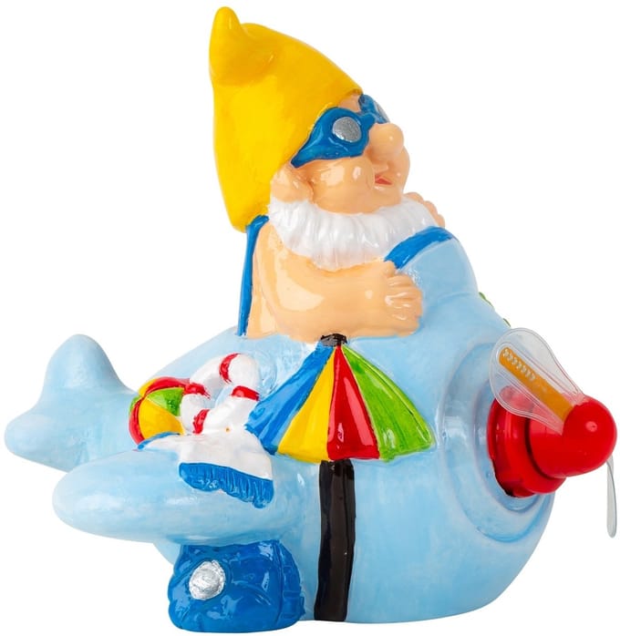 Tuinkabouter in Vliegtuig – “Holiday Airplane” | Decoratief Beeld met Beweging