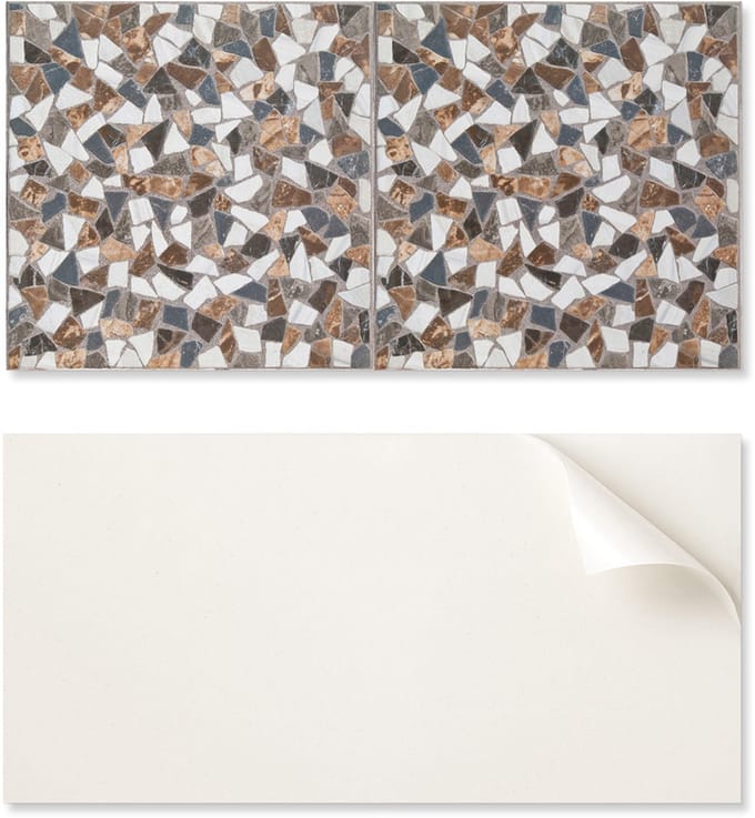 Zelfklevend PVC-eetkamerpaneel met afbeeldingen, 100x50 cm. Mozaïek met diverse vormen.