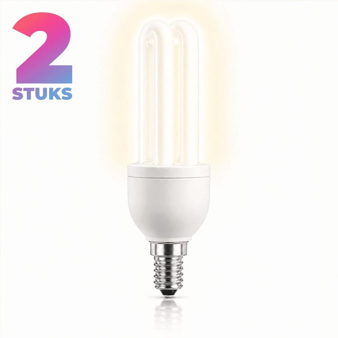 2x Stick Spaarlamp E14 - 15W - Daglicht (6400K) - 900 lm - 10 jaar - Niet Dimbaar