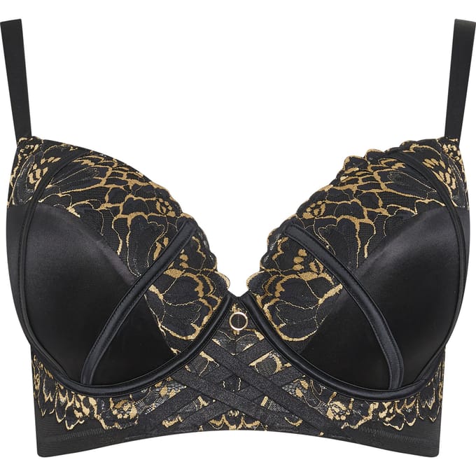 Yours Zwarte Kanten Beugelbeha Met Goudkleurige Bies Size 85D