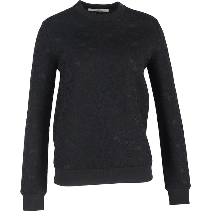 Givenchy trui met ronde hals en kanten details in zwart polyester