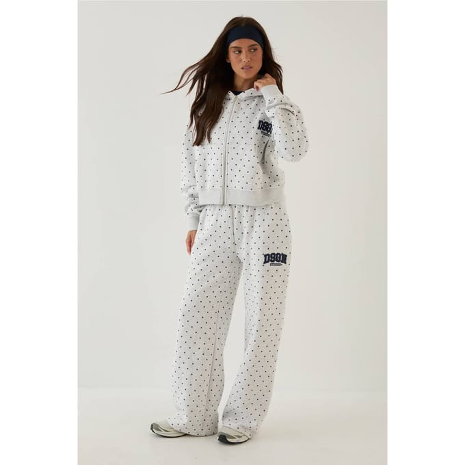 Dames Dsgn Studio Joggingbroek Met Stippenprint En Applique, Rechte Pijpen | Asgrijs | Maat: Medium