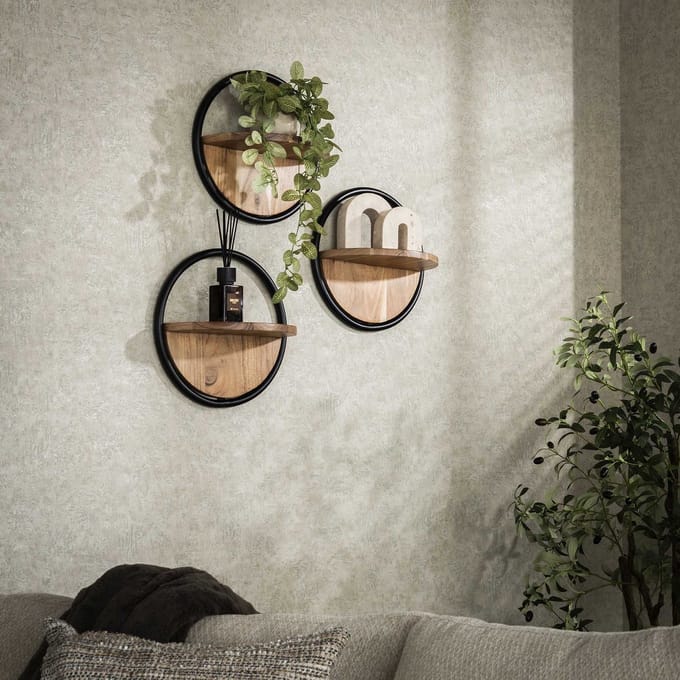 Hoyz Collection - Wandschap Rond Set-3 - Massief Acacia Naturel