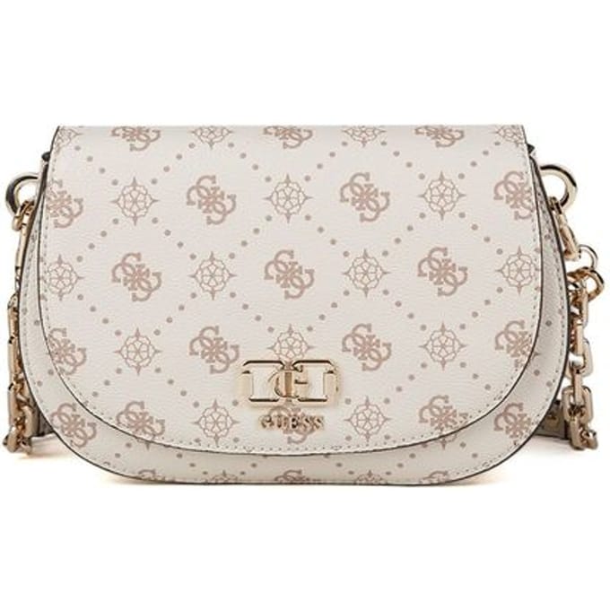 GUESS schoudertas Emelie Logo Flap Shoulder Bag Vanilla Logo crème