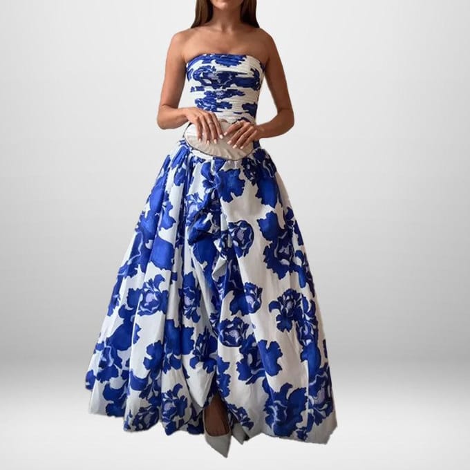 Nieuwe Elegante Dames Jurk met Blauwe Print Strapback Jurk 3XL blue