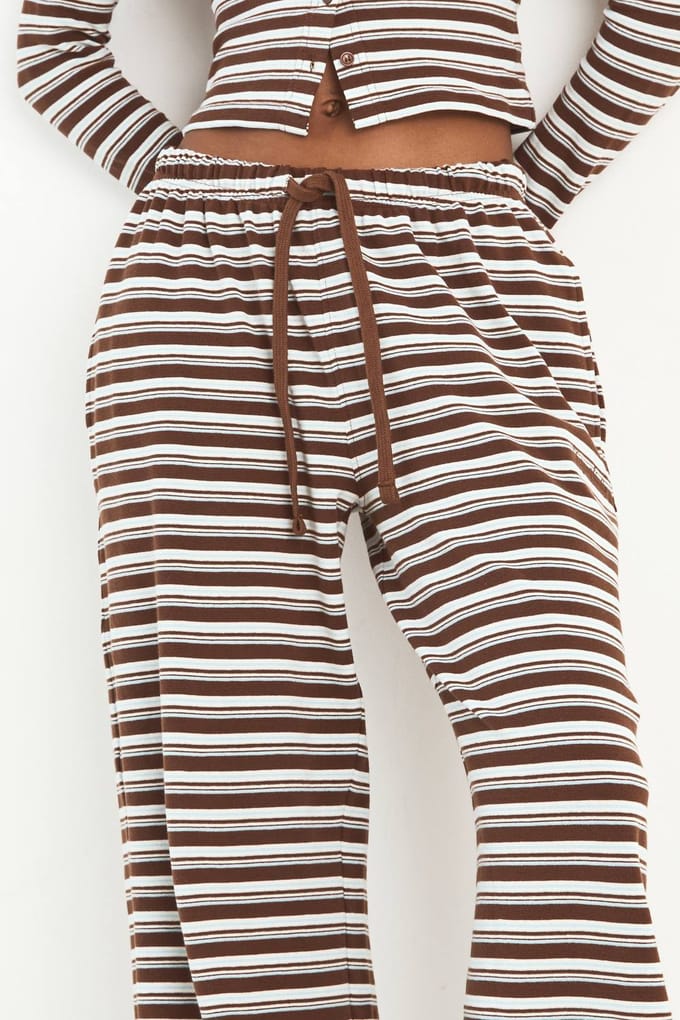 Dames Dsgn Studio Gestreepte Rechte Pijp Broek | Mocha | Maat: 2XL