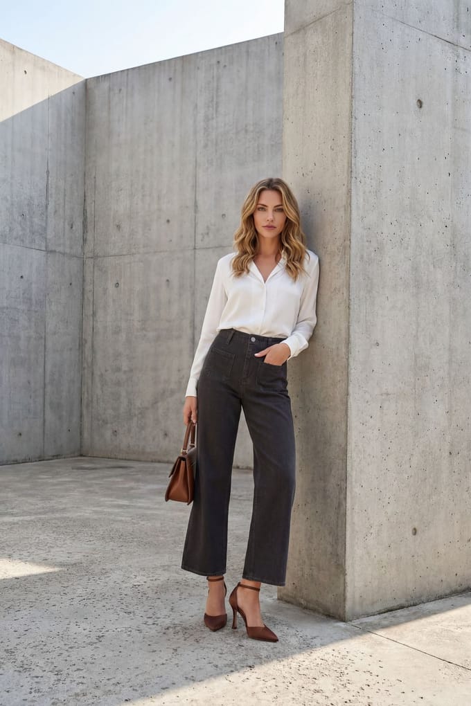 Hoge Taille Denimbroek met Rits