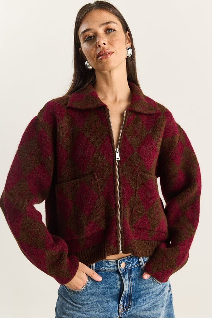 Dikke Jacquard Gebreide Cardigan met Rits