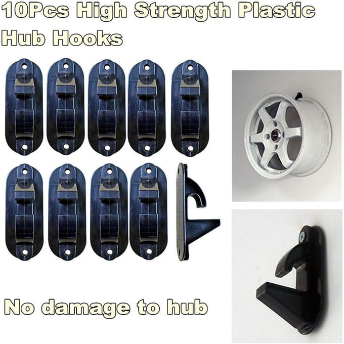 10x Crochet de Jante de Roue de Pneu de Voiture Support de Montage Mural de Garage Noir ABS Max. 22 black