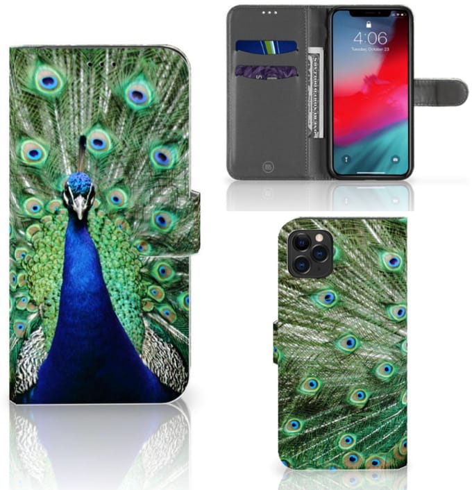 Apple iPhone 11 Pro Max Telefoonhoesje met Pasjes Pauw