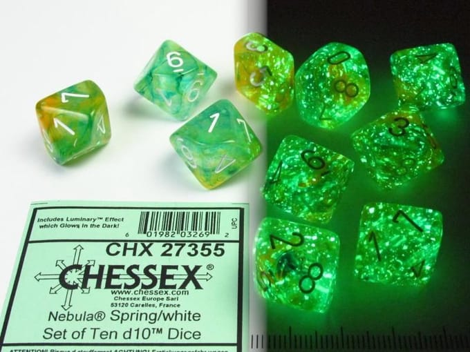 Chessex Nebula Lente/wit Luminary D10 Dobbelsteen Set (10 stuks)