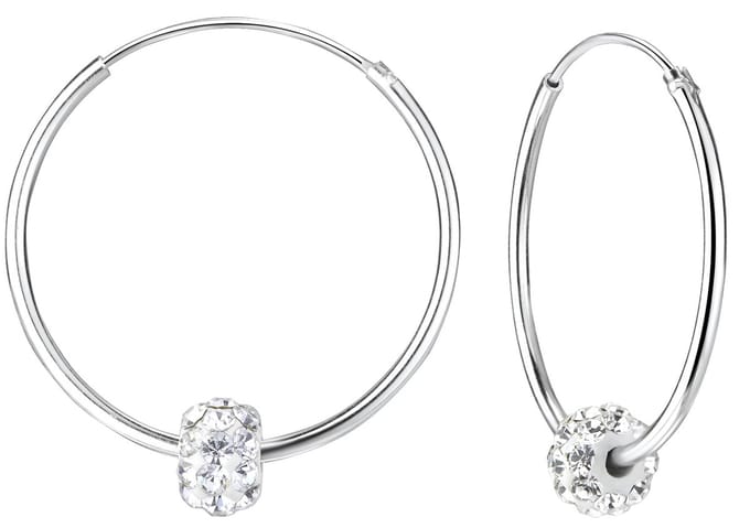 Joy|S - Zilveren 25 mm oorringen - Bal bedel kristal