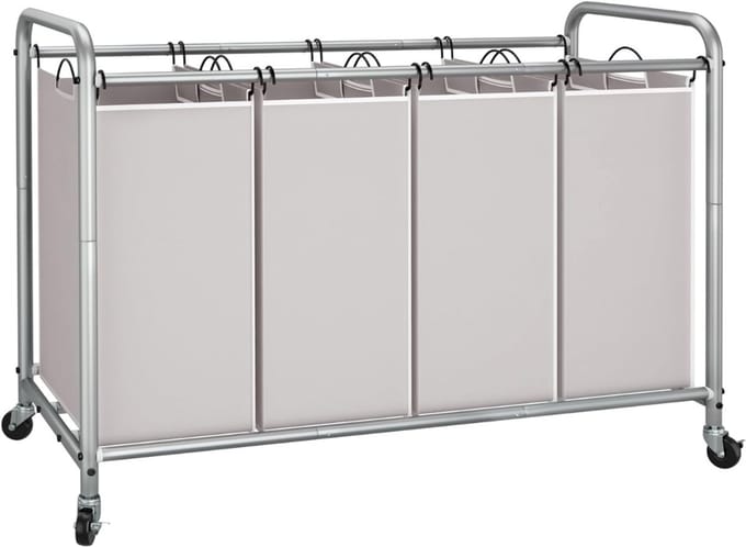 DYNA® Wasmand 4 Vakken - Wassorteerder - Waszak - Metaal Frame - Grijs - ‎100cm x 43cm x 80cm