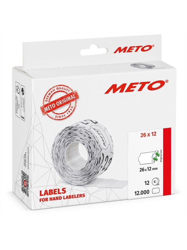 METO Price labels 26x12 white remov.12 rls/1000