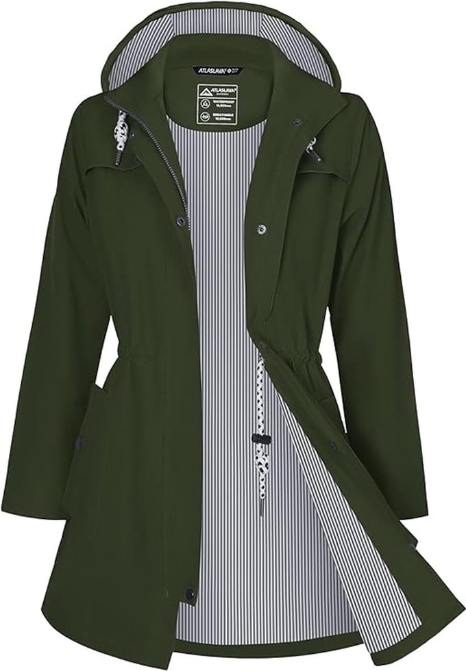 Daity Regenjas dames lang | waterdicht en ademend met capuchon voor buiten - Maat XL