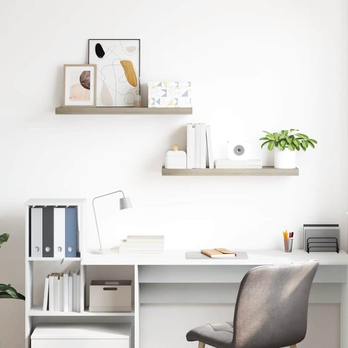 vidaXL - Wandschappen - zwevend - 2 - st - 80x23,5x3,8 - cm - MDF - eikenkleurig