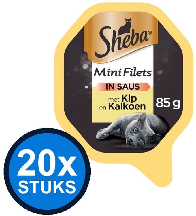 20x Sheba - Mini Filets Kip & Kalkoen in Saus - Kattenvoer Natvoer - 85 g