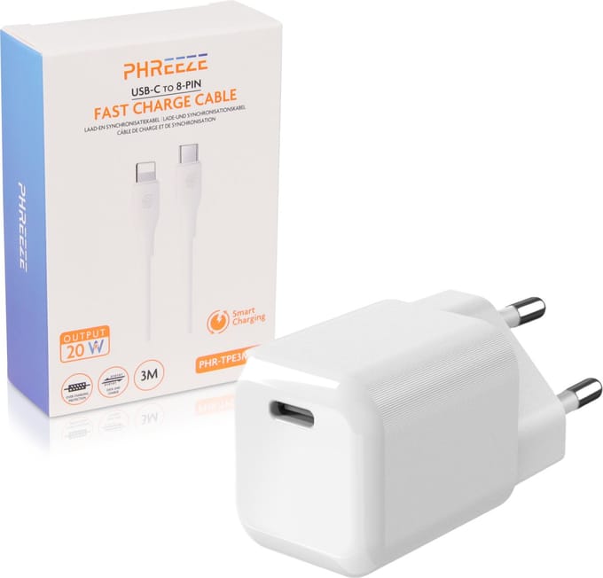 Mini snellader geschikt voor iPhone 14 / iPhone 13 / iPhone 12 / iPhone 11 - Met Lightning naar usb C kabel - 3 meter - Usb C oplader