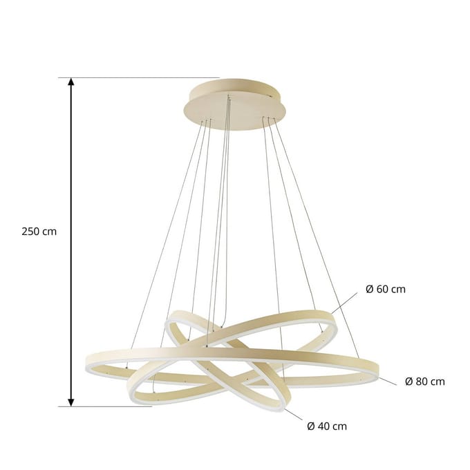 Arcchio LED hanglamp Albiona, beige, 3 ringen, Ø 80 cm