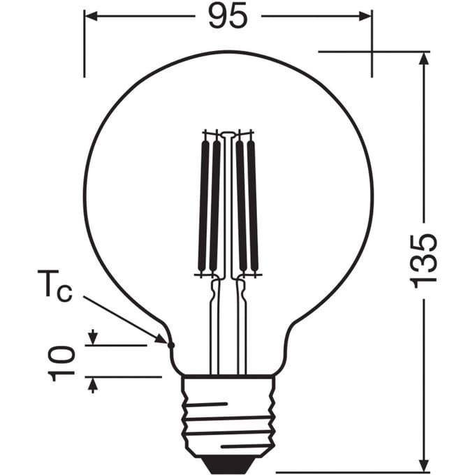 Osram LED lamp in classic Edison shape, with decorative LED filament, energy efficiency class A, E27, 5 W, 1055 lm, 2700 K, warm white. 100% light straight away. Low flickering