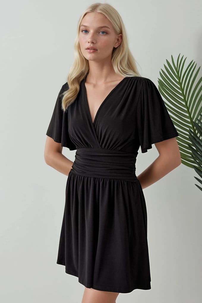 V-hals Korte Mouwen Mini Jurk