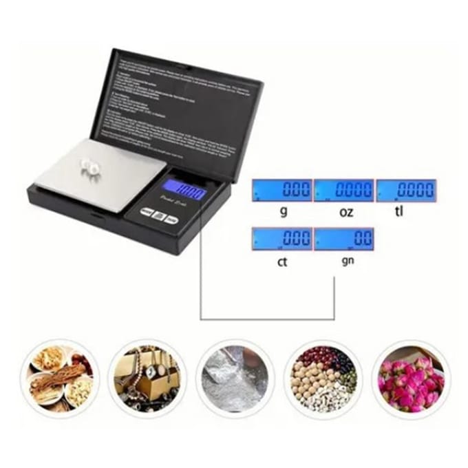 Digitale weegschaal met achtergrondverlichting, LCD-scherm, nauwkeurige meting, elektronische voedselweegschaal voor keuken, sieraden, 1000 g gray