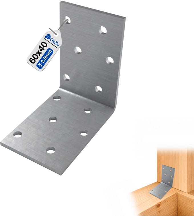 Long Perforated Angles / galvanized steel - 60x60x40 mm - Reinforcement corners /connection corners /angle irons for beam connection / wood connectionLong Perforated Angles