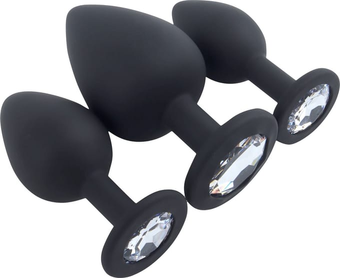 Banoch | Buttplug set Penumbra | zwart siliconen | diamant steen | Clear