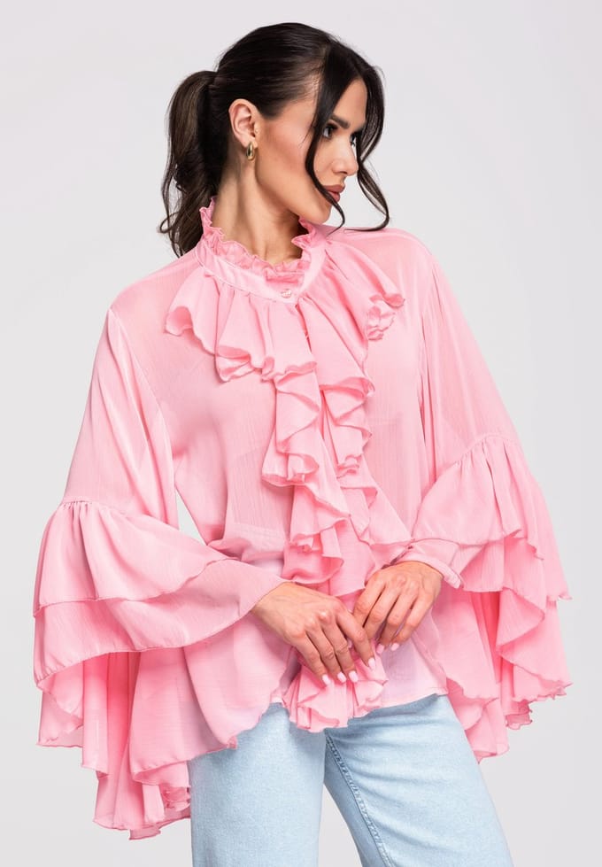 OMBRE Overhemd - Loose Fit - Lange Mouw - Knopen Roze ONESIZE