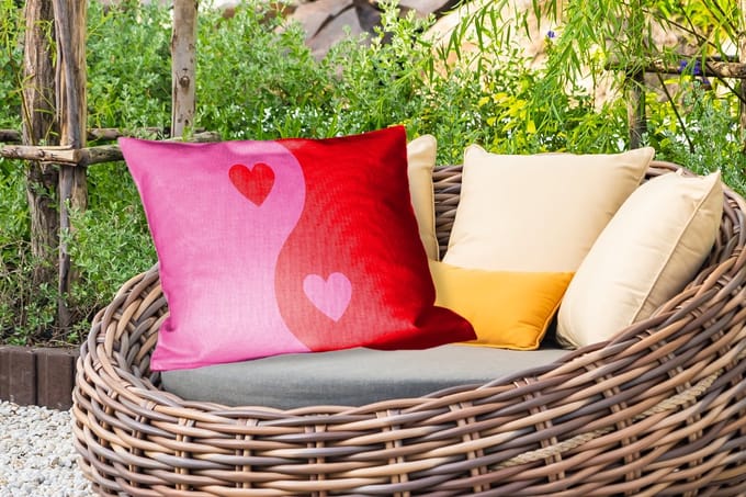 Buitenkussens - Minimalistisch - Rood - Roze - Hartjes - 60x40 cm - Weerbestendig