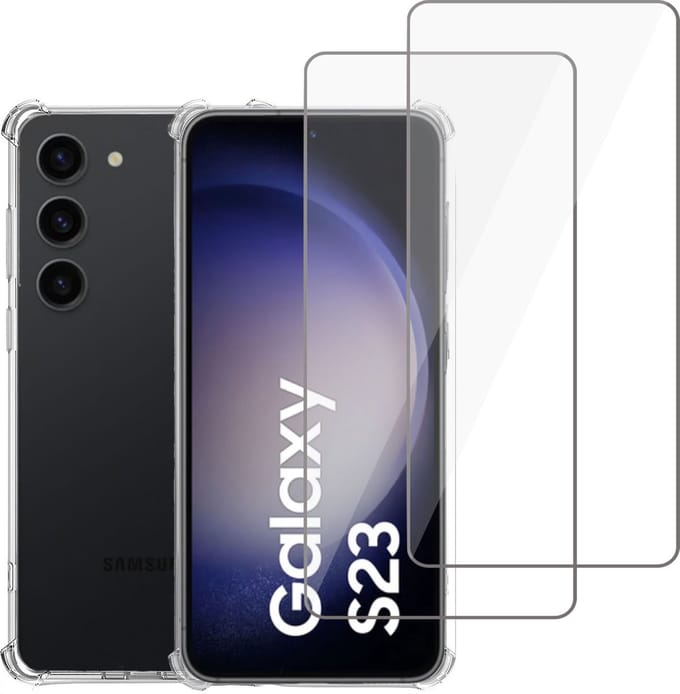 Geschikt voor Samsung S23 Plus Hoesje + 2x Screenprotector – Gehard Glas Cover + Shock Proof Case – Transparant