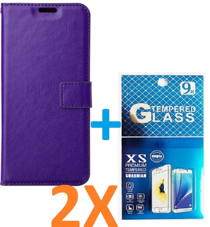 Portemonnee Book Case Hoesje + 2x Screenprotector Glas Geschikt voor: iPhone 13 Pro Max -  paars
