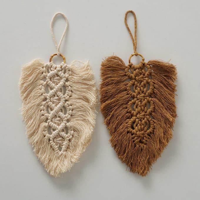 Decoratie kleed - Hanger - Ibiza - Hand made - 2 set - 25cm - Bruin - Créme