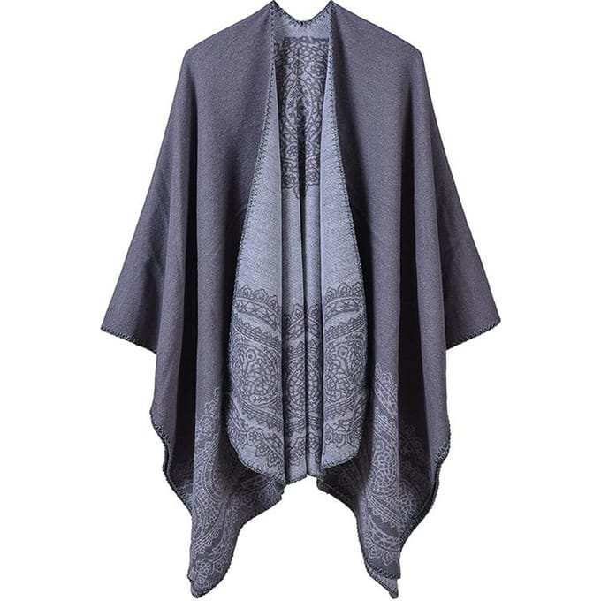 Capispalla Ponchovest in vintage stijl met collo in pizzo en coppe in grijs
