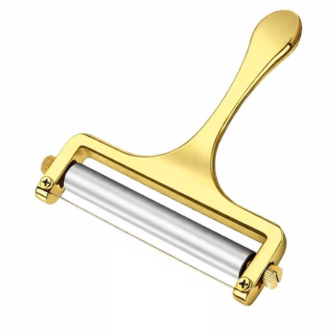 BOTC Kaasschaaf met draad - RVS Handheld Kaassnijder - voor Mozzarella, Cheddar, Gruyère - Verstelbare dikte - Goud