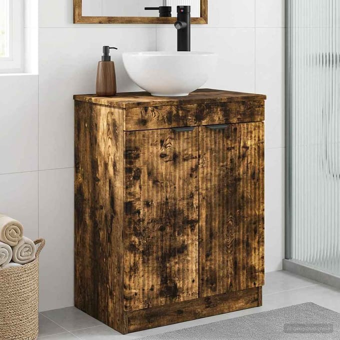 vidaXL - Badkamer - Vanity - met - Wastafel - Gerookt - eiken - 54 - x - 35 - x - 83 - cm