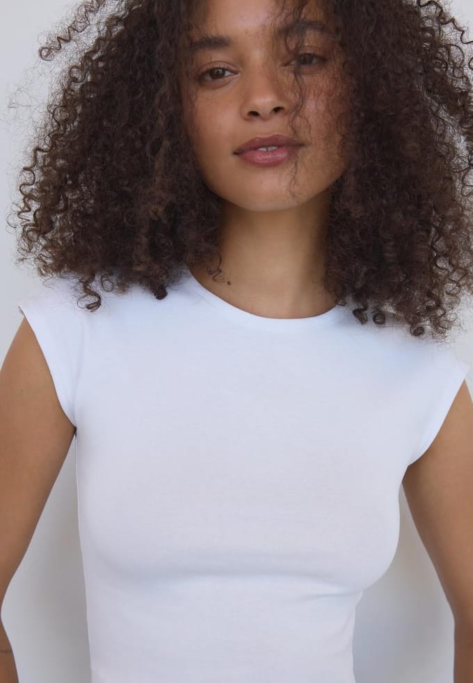Stradivarius Cropped T-shirt met kapmouwen  Wit M
