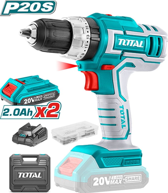 Total Tools 20V accu klopboormachine – 55 Nm – set met 2x accu, lader en koffer
