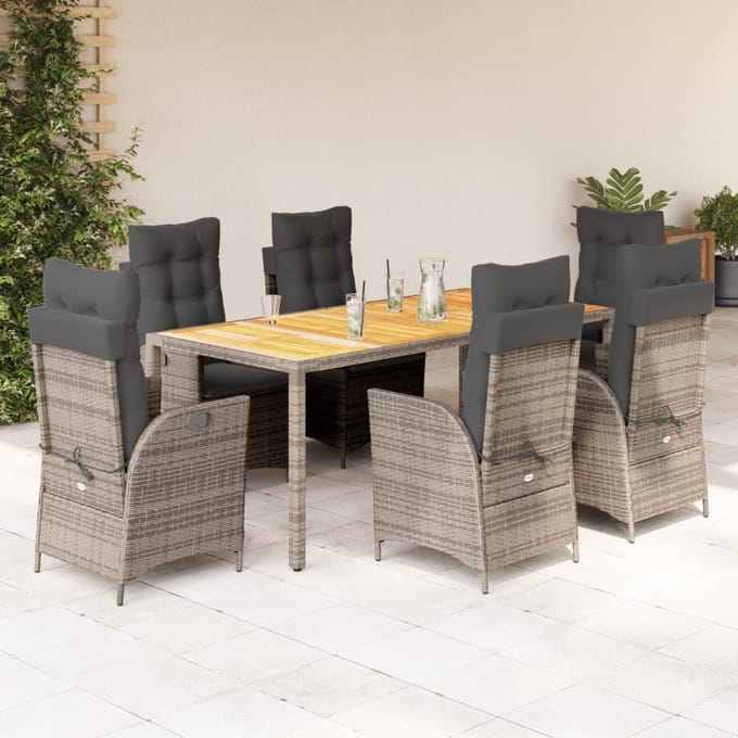 vidaXL - 7-delige - Tuinset - met - kussens - poly - rattan - grijs