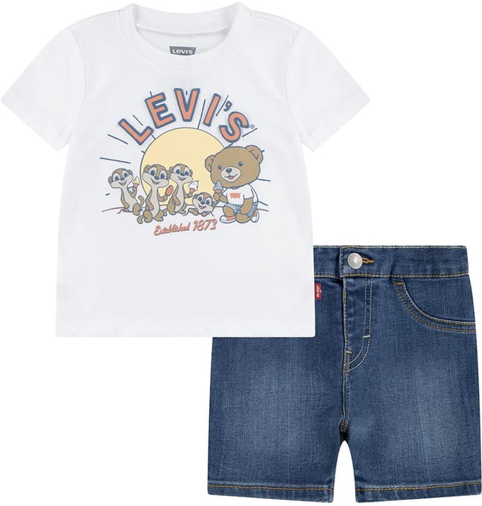 Levi´s ® Kids Levi And Friends Denim Korte Mouw Set Wit,Blauw 9 Months Kinderen