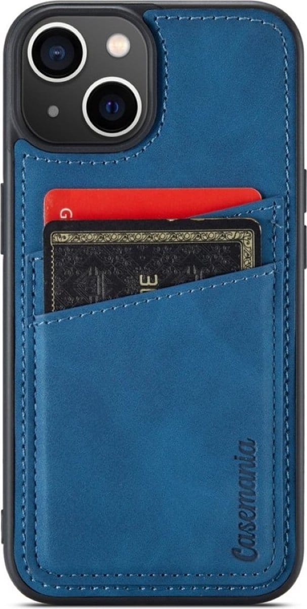 Suede back cover met pasjes vakje - Geschikt voor iPhone 13 Pro - Suede/TPU backcover - Blauw