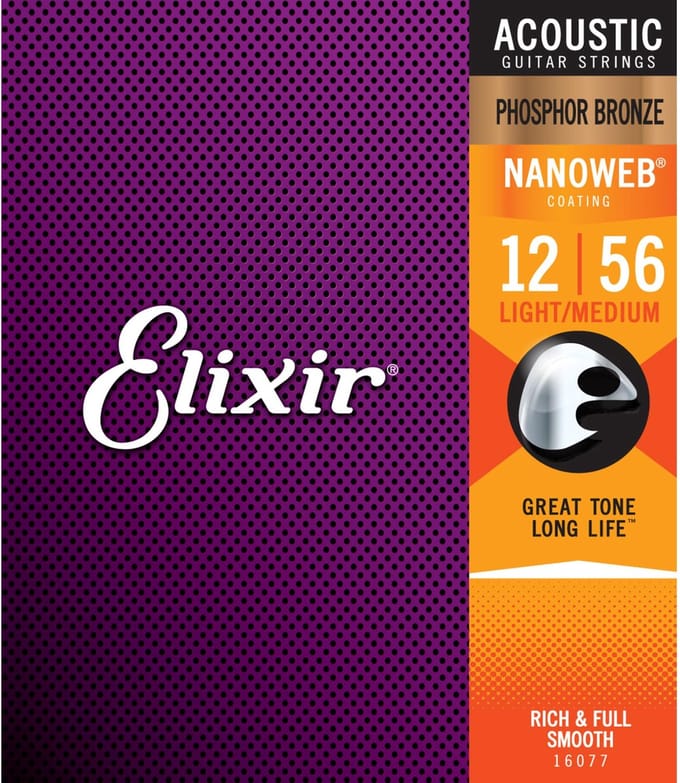 Elixir Strings NANOWEB - Akoestische Gitaarsnaren - Phosphor Bronze - Medium Light Gauge - 12-16-24-35-45-56