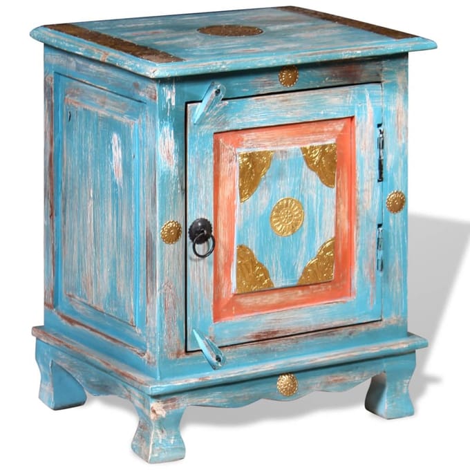 vidaXL - Nachtkastje - massief - mangohout - blauw